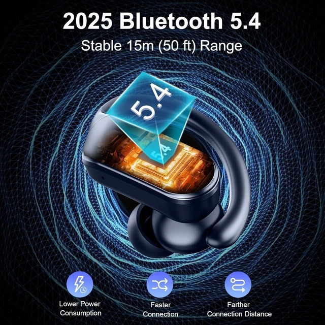 Alt view image 2 of 7 - Wireless Earbuds, Sports Bluetooth 5.4 Headphones IPX8 Waterproof, 70H Over Ear Buds with Deep Bass Sound,4 ENC Noise Cancelling Mics, USB-C Fast Charging Earphones with Earhooks for Workout/Running