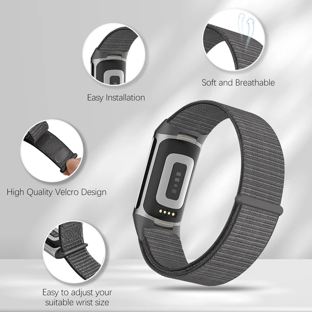 Alt view image 3 of 7 - 5 Pack Sport Loop Nylon Compatible with Fitbit Charge 6/Fitbit Charge 5 Bands, Soft Nylon Breathable Washable Replacement Wristband for Charge 6/Charge 5 Men Woman