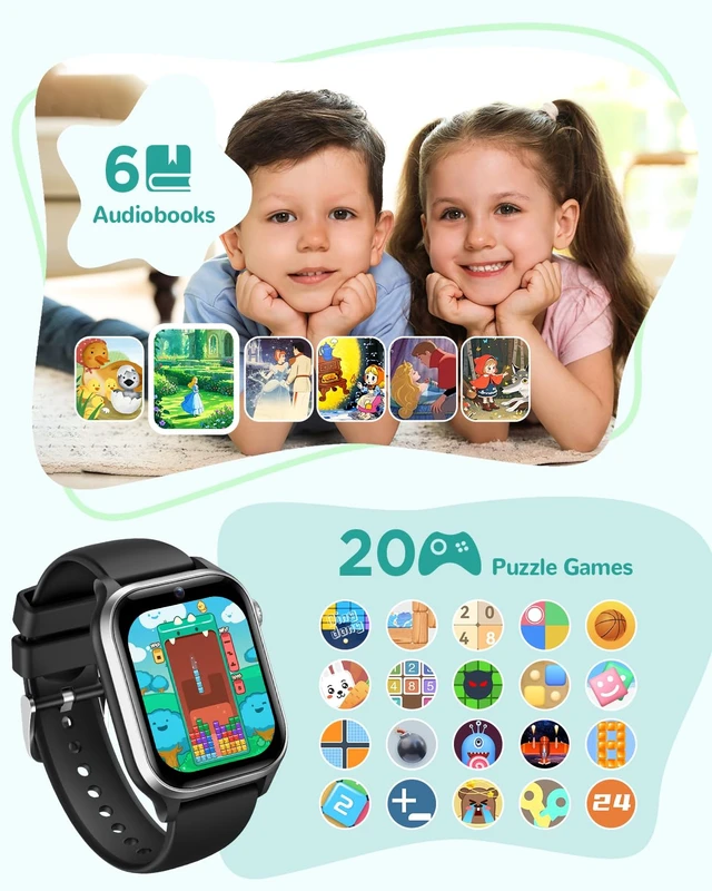 Alt view image 3 of 7 - Kids Smart Watch No APP, 1.52" Smart Watch for Kids with Camera,Puzzle Games,Heart Rate, Sleep Monitor,Music Player,Pedometer,Fitness Trackers Smartwatch for Girls Boys Teens 3-12(Black)