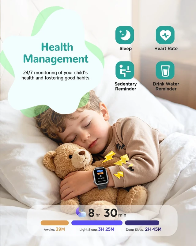 Alt view image 4 of 7 - Kids Smart Watch No APP, 1.52" Smart Watch for Kids with Camera,Puzzle Games,Heart Rate, Sleep Monitor,Music Player,Pedometer,Fitness Trackers Smartwatch for Girls Boys Teens 3-12(Black)