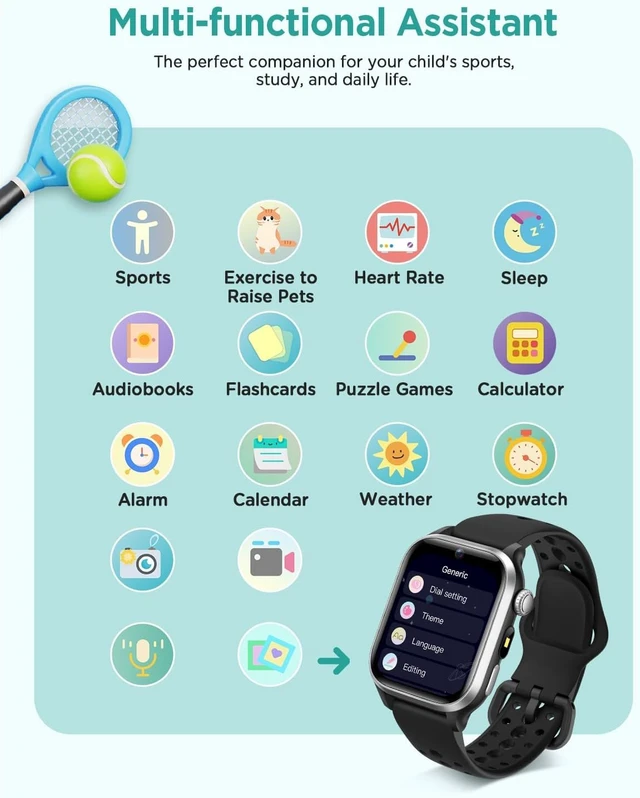 Alt view image 5 of 7 - Kids Smart Watch No APP, 1.52" Smart Watch for Kids with Camera,Puzzle Games,Heart Rate, Sleep Monitor,Music Player,Pedometer,Fitness Trackers Smartwatch for Girls Boys Teens 3-12(Black)