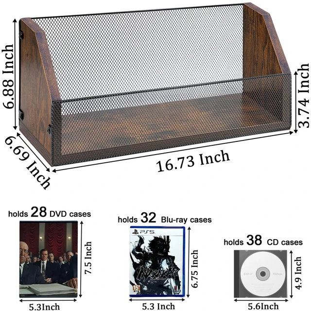 Alt view image 2 of 7 - CD Storage Rack Holds 38 Full/76 Slim CDs Desktop/Closet CD/DVD Rack, Space-saving, Holds Game Cases/Papers/Cards, Sturdy Metal, Compact