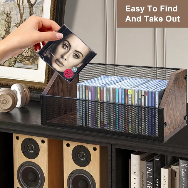 Alt view image 6 of 7 - CD Storage Rack Holds 38 Full/76 Slim CDs Desktop/Closet CD/DVD Rack, Space-saving, Holds Game Cases/Papers/Cards, Sturdy Metal, Compact