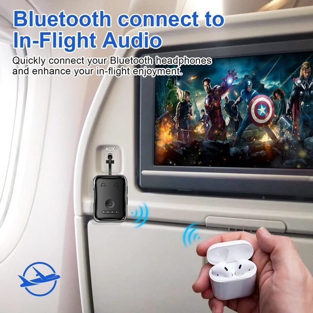 Alt view image 2 of 7 - Premium Bluetooth 5.4 Airplane Audio Adapter, 30Hrs Playtime, aptX Adaptive & HD Audio Transmitter for AirPods/Bose, Supports 2 Headphones for Travel Flight & TV