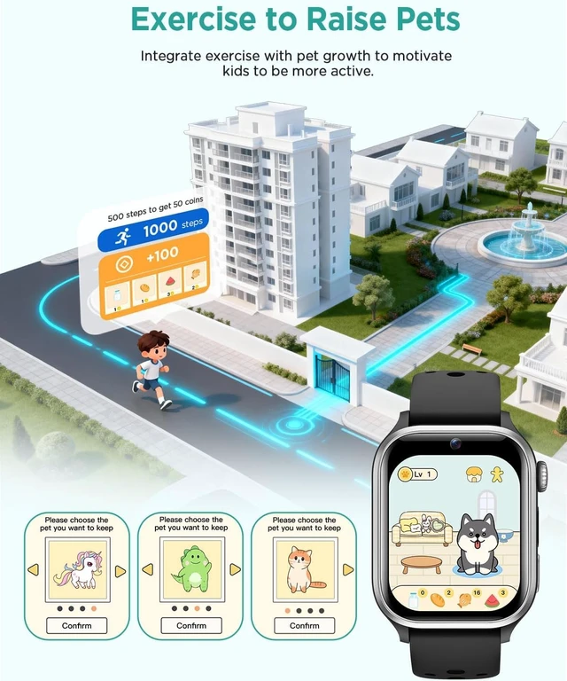 Alt view image 6 of 7 - Kids Smart Watch No APP, 1.52" Smart Watch for Kids with Camera,Puzzle Games,Heart Rate, Sleep Monitor,Music Player,Pedometer,Fitness Trackers Smartwatch for Girls Boys Teens 3-12(Black)