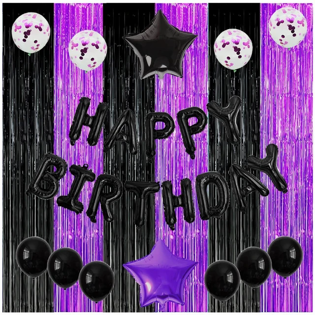 Alt view image 4 of 7 - Graduation Decorations Purple Black Foil Fringe Backdrops 3 Pack Black Purple Party Decorations Streamer Tinsel Curtains for Graduation Birthday Halloween Party
