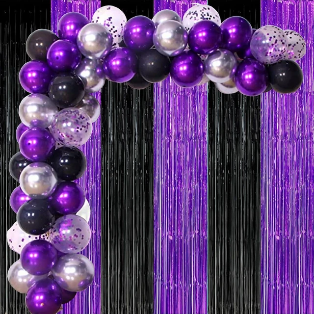 Alt view image 6 of 7 - Graduation Decorations Purple Black Foil Fringe Backdrops 3 Pack Black Purple Party Decorations Streamer Tinsel Curtains for Graduation Birthday Halloween Party