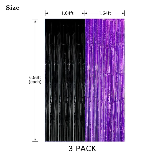 Alt view image 7 of 7 - Graduation Decorations Purple Black Foil Fringe Backdrops 3 Pack Black Purple Party Decorations Streamer Tinsel Curtains for Graduation Birthday Halloween Party
