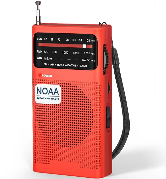 Main image of NOAA Weather Radio, AM FM NOAA Emergency Radio Portable with Best Reception, Headphone Jack, Powered by 2 AA Battery, Transistor Radios Battery-Operated for Emergency, Hurricane, Home(Red)