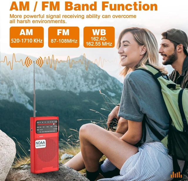 Alt view image 2 of 7 - NOAA Weather Radio, AM FM NOAA Emergency Radio Portable with Best Reception, Headphone Jack, Powered by 2 AA Battery, Transistor Radios Battery-Operated for Emergency, Hurricane, Home(Red)