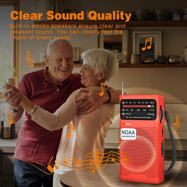Alt view image 3 of 7 - NOAA Weather Radio, AM FM NOAA Emergency Radio Portable with Best Reception, Headphone Jack, Powered by 2 AA Battery, Transistor Radios Battery-Operated for Emergency, Hurricane, Home(Red)