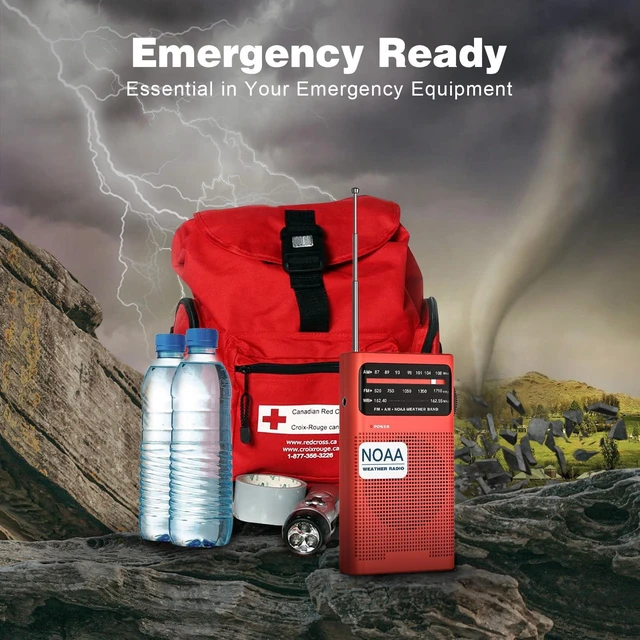 Alt view image 7 of 7 - NOAA Weather Radio, AM FM NOAA Emergency Radio Portable with Best Reception, Headphone Jack, Powered by 2 AA Battery, Transistor Radios Battery-Operated for Emergency, Hurricane, Home(Red)