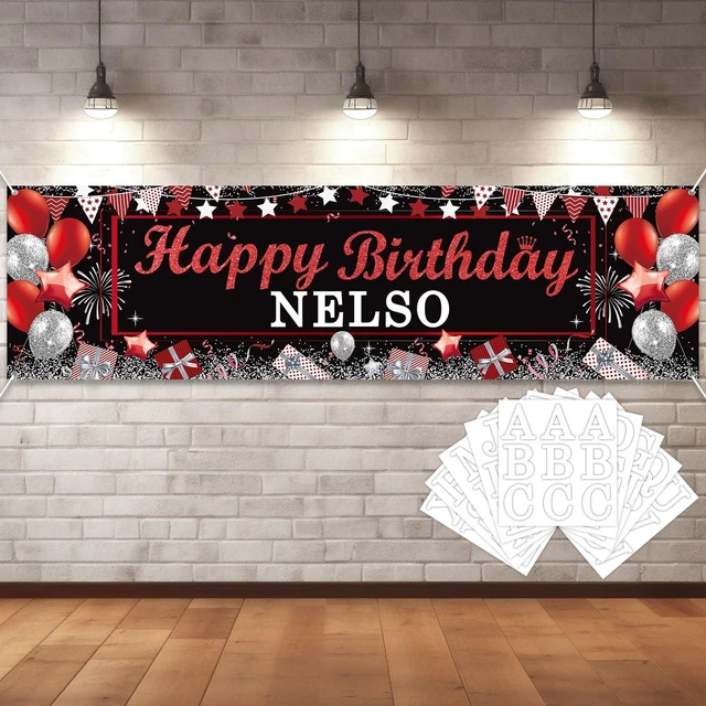 Main image of Personalized Birthday Banner Happy Birthday Party Decorations Custom DIY Black Red Birthday Party Backdrop with Name Alphabet Letter Sticker Happy Birthday Sign Party Supplies for Men Women