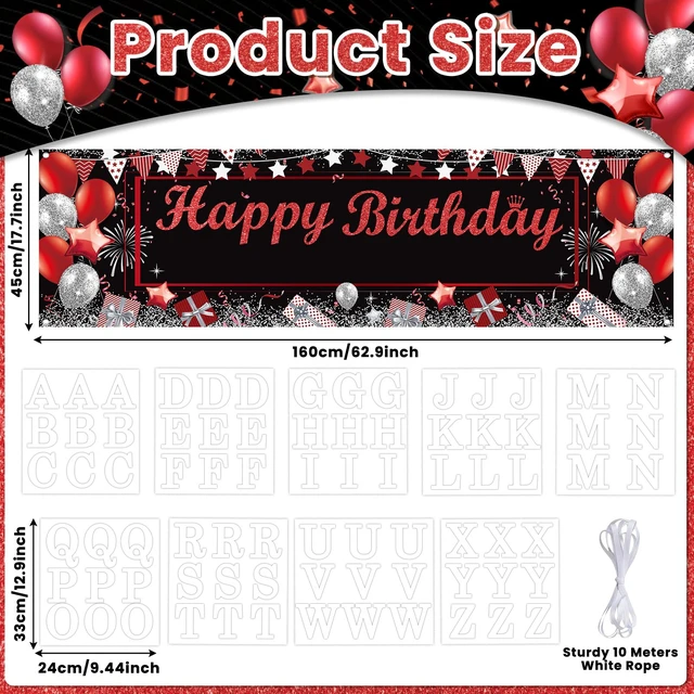 Alt view image 2 of 7 - Personalized Birthday Banner Happy Birthday Party Decorations Custom DIY Black Red Birthday Party Backdrop with Name Alphabet Letter Sticker Happy Birthday Sign Party Supplies for Men Women