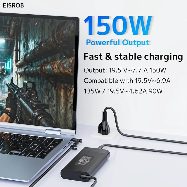 Alt view image 5 of 7 - 150W 135W Laptop Charger for HP ZBook OMEN Victus Pavilion 15 16 17 Gaming New Portable AC Adapter, Multi-Protection, Smart Chip, Fast charging, Replacement for HP Computer, GaN, 19.5V-7.7A TPN-CA11