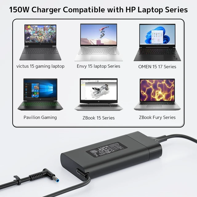 Alt view image 7 of 7 - 150W 135W Laptop Charger for HP ZBook OMEN Victus Pavilion 15 16 17 Gaming New Portable AC Adapter, Multi-Protection, Smart Chip, Fast charging, Replacement for HP Computer, GaN, 19.5V-7.7A TPN-CA11