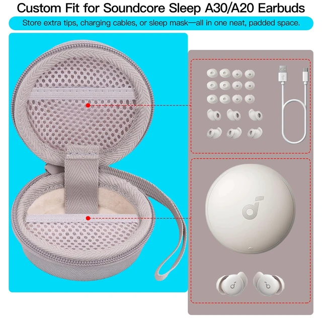 Alt view image 4 of 7 - Hard Travel Case for Anker Soundcore Sleep A30/A20 Earbuds,Brown EVA Hard Shell, Mesh Pocket Accessory Storage, Impact Resistant Protection, Travel-Ready Portable, Protective Case Only