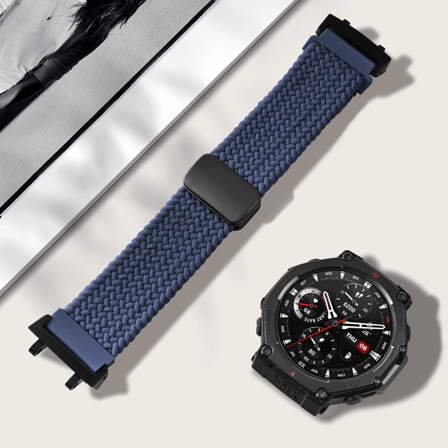 Alt view image 4 of 7 - Elastic Woven Band Compatible with Amazfit T-Rex 3, Metal Magnetic Buckle Sports Replacement Strap Compatible with Amazfit T-Rex 3