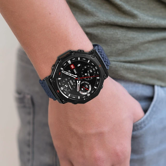 Alt view image 6 of 7 - Elastic Woven Band Compatible with Amazfit T-Rex 3, Metal Magnetic Buckle Sports Replacement Strap Compatible with Amazfit T-Rex 3