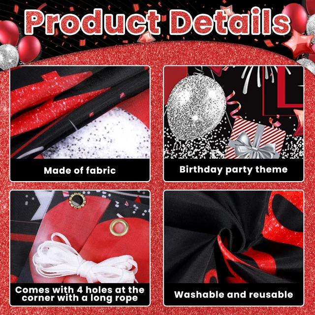 Alt view image 3 of 7 - Personalized Birthday Banner Happy Birthday Party Decorations Custom DIY Black Red Birthday Party Backdrop with Name Alphabet Letter Sticker Happy Birthday Sign Party Supplies for Men Women