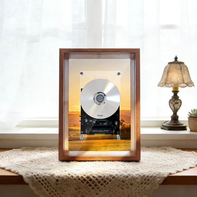 Main image of Retro Music Photo Frame CD Player, WallMount & Desktop 2Way Installation, Requires External Speakers, Digital Screen with Remote Control, Excludes Discs, Perfect Holiday Present