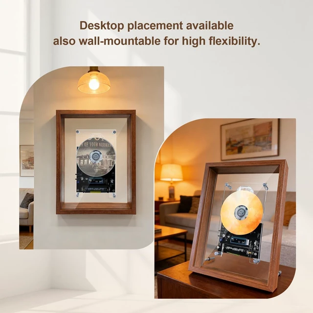 Alt view image 3 of 7 - Retro Music Photo Frame CD Player, WallMount & Desktop 2Way Installation, Requires External Speakers, Digital Screen with Remote Control, Excludes Discs, Perfect Holiday Present