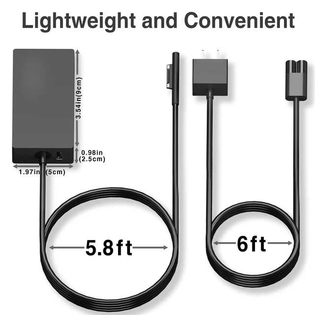 Alt view image 4 of 7 - 65W Surface Pro Charger for Microsoft Surface Pro 9, 8, 7+, 7, 6, 5, 4, 3, X, Windows Surface Laptop 1, 2, 3, 4, 5, Surface Go Tablet, Surface Book 3, 2, 1, Support 44W, 36W Power Cord