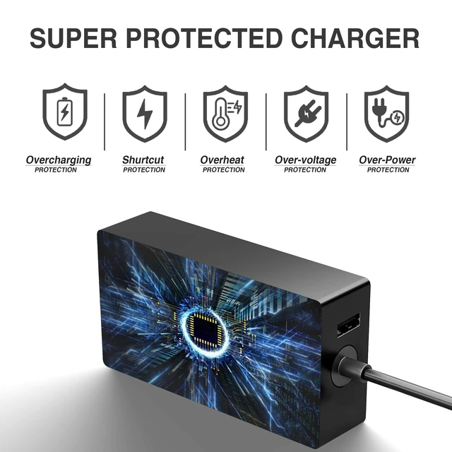 Alt view image 5 of 7 - 65W Surface Pro Charger for Microsoft Surface Pro 9, 8, 7+, 7, 6, 5, 4, 3, X, Windows Surface Laptop 1, 2, 3, 4, 5, Surface Go Tablet, Surface Book 3, 2, 1, Support 44W, 36W Power Cord