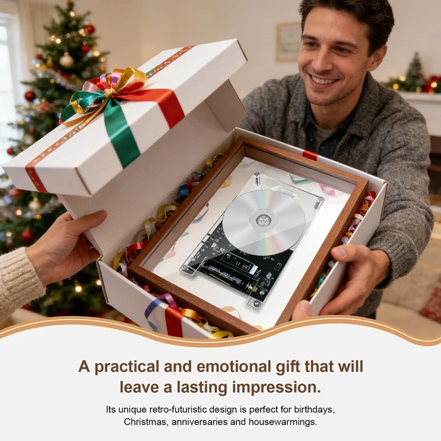 Alt view image 5 of 7 - Retro Music Photo Frame CD Player, WallMount & Desktop 2Way Installation, Requires External Speakers, Digital Screen with Remote Control, Excludes Discs, Perfect Holiday Present