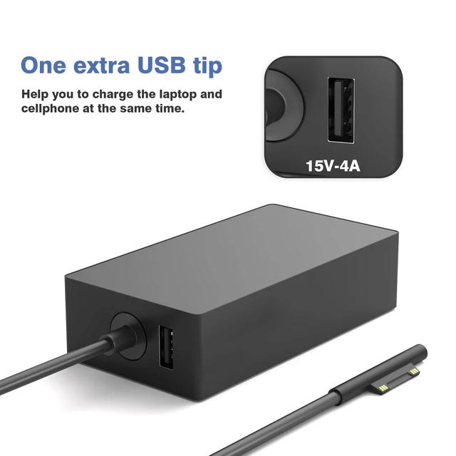 Alt view image 6 of 7 - 65W Surface Pro Charger for Microsoft Surface Pro 9, 8, 7+, 7, 6, 5, 4, 3, X, Windows Surface Laptop 1, 2, 3, 4, 5, Surface Go Tablet, Surface Book 3, 2, 1, Support 44W, 36W Power Cord
