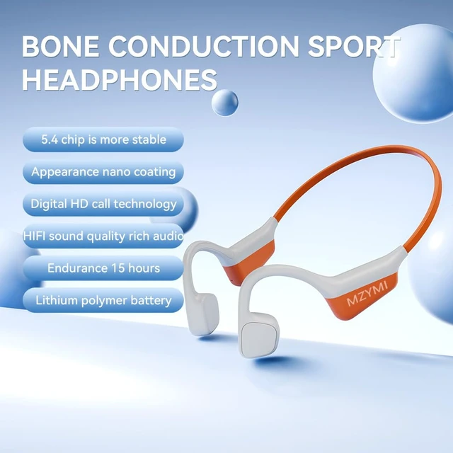 Alt view image 7 of 7 - Bone Conduction Headphones, Wireless Bluetooth 5.4 Open Ear Headphones,with Mic,15H Playtime,IPX6 Waterproof Sports Headset,for Running,Cycling,Workouts, Outdoor Sports (Orange)