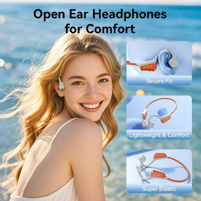 Alt view image 2 of 7 - Bone Conduction Headphones, Wireless Bluetooth 5.4 Open Ear Headphones,with Mic,15H Playtime,IPX6 Waterproof Sports Headset,for Running,Cycling,Workouts, Outdoor Sports (Orange)