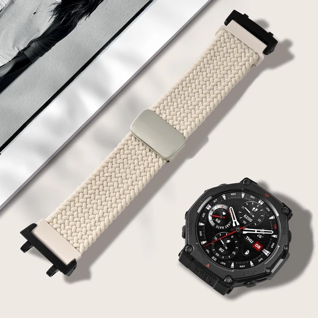 Alt view image 4 of 7 - Elastic Woven Band Compatible with Amazfit T-Rex 3, Metal Magnetic Buckle Sports Replacement Strap Compatible with Amazfit T-Rex 3