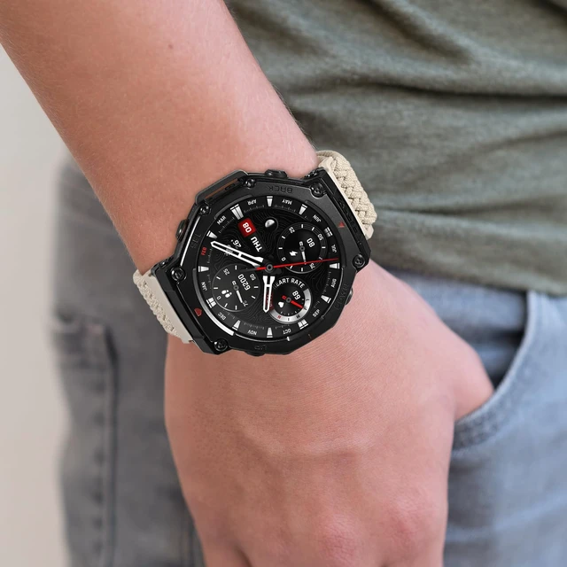 Alt view image 6 of 7 - Elastic Woven Band Compatible with Amazfit T-Rex 3, Metal Magnetic Buckle Sports Replacement Strap Compatible with Amazfit T-Rex 3
