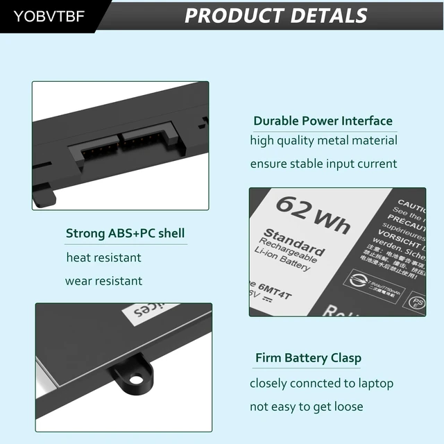 Alt view image 4 of 7 - 6MT4T Battery E5470 E5570 Battery Compatible with Dell Latitude14 5470 E5470 15 5570 E5570 Precision 15 3510 M3510 Series 7V69Y TXF9M 79VRK 07V69Y 0HK6DV 079VRK 0TXF9M 7.6V 62WH