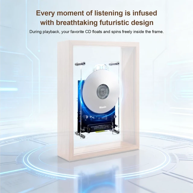 Alt view image 6 of 7 - Retro Music Photo Frame CD Player, WallMount & Desktop 2Way Installation, Requires External Speakers, Digital Screen with Remote Control, Excludes Discs, Perfect Holiday Present