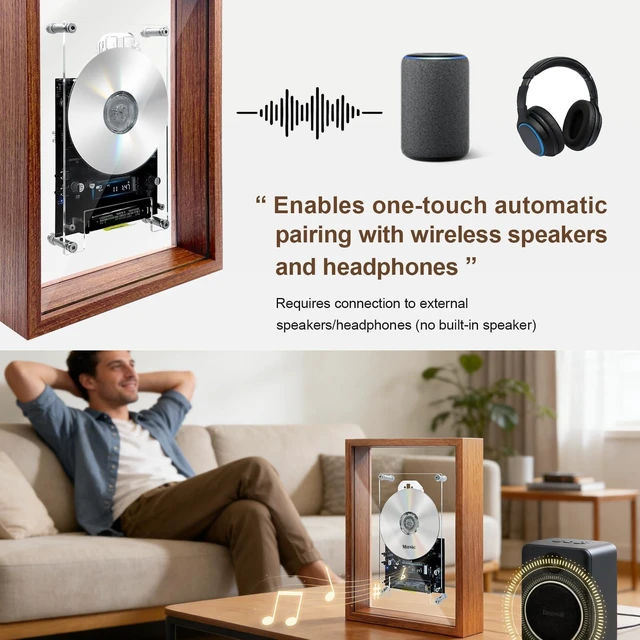 Alt view image 7 of 7 - Retro Music Photo Frame CD Player, WallMount & Desktop 2Way Installation, Requires External Speakers, Digital Screen with Remote Control, Excludes Discs, Perfect Holiday Present