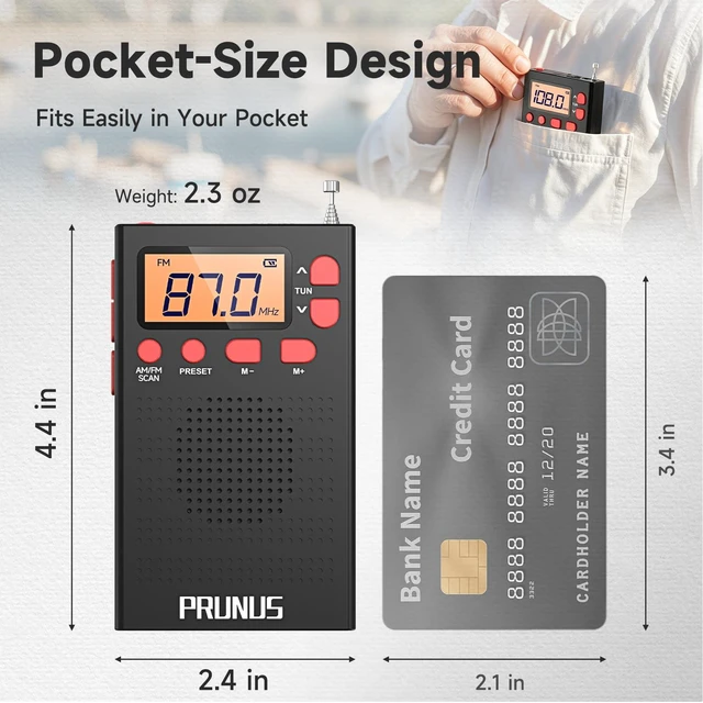 Alt view image 2 of 7 - J-125 Pocket AM FM Radio Portable Mini Radio with Stereo Earphone Battery Operated Radio by 2 AAA, Manual Preset, Lock Key, Walk man Radios Digital Radio for Hiking, Travel