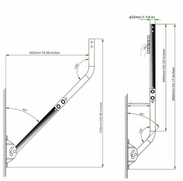 Alt view image 3 of 6 - Extension Pole for Diameter 1.25" J Pole Mount, 1.25 x 16.5, Black Steel Tube Adds 16.5 in to 1.25 in Masts, Corrosion-Resistant Finish and Connection Hardware Included