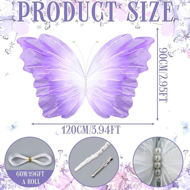 Alt view image 2 of 6 - 47 Inch Giant Butterfly Party Decoration Large Mariposas Grandes para Decor Big 3D Silk Butterfly Backdrop for Birthday Party Wedding Photo Booth(Gradient Purple, Gradient Style)