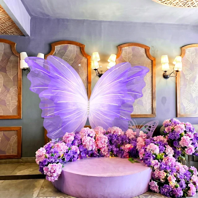 Alt view image 3 of 6 - 47 Inch Giant Butterfly Party Decoration Large Mariposas Grandes para Decor Big 3D Silk Butterfly Backdrop for Birthday Party Wedding Photo Booth(Gradient Purple, Gradient Style)