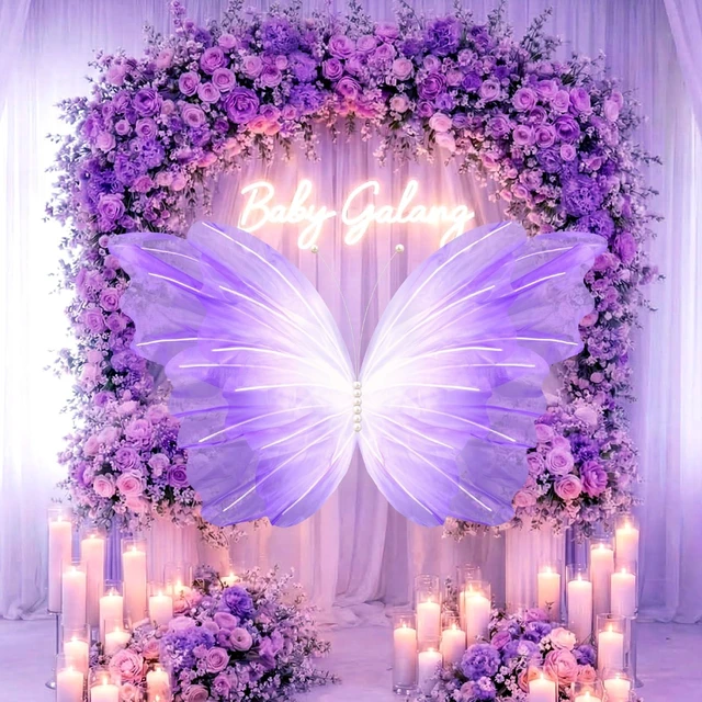 Alt view image 4 of 6 - 47 Inch Giant Butterfly Party Decoration Large Mariposas Grandes para Decor Big 3D Silk Butterfly Backdrop for Birthday Party Wedding Photo Booth(Gradient Purple, Gradient Style)