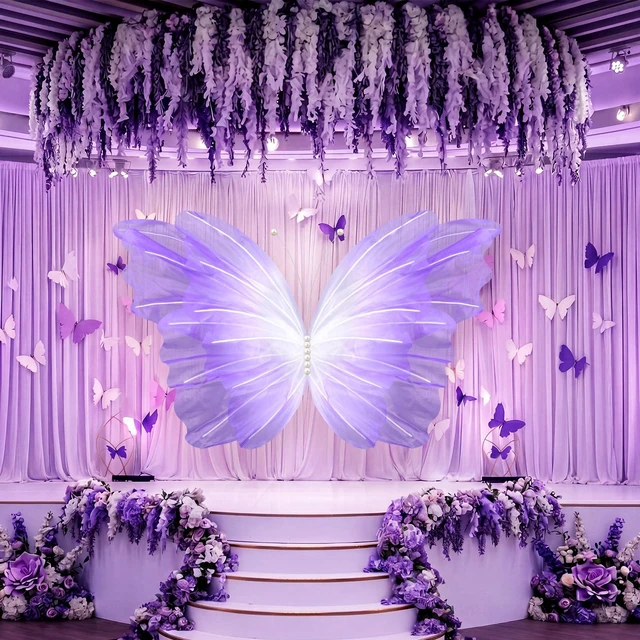 Alt view image 5 of 6 - 47 Inch Giant Butterfly Party Decoration Large Mariposas Grandes para Decor Big 3D Silk Butterfly Backdrop for Birthday Party Wedding Photo Booth(Gradient Purple, Gradient Style)