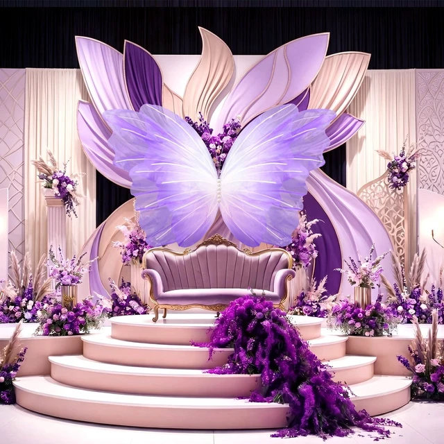 Alt view image 6 of 6 - 47 Inch Giant Butterfly Party Decoration Large Mariposas Grandes para Decor Big 3D Silk Butterfly Backdrop for Birthday Party Wedding Photo Booth(Gradient Purple, Gradient Style)