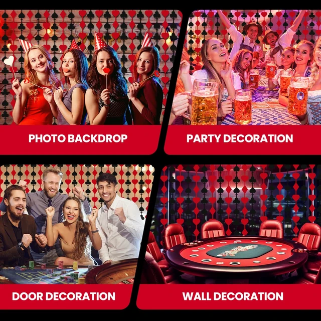 Alt view image 6 of 7 - Casino Tinsel Foil Fringe Backdrop Curtains Party Decorations 3 PCS, 3.3 x 6.6 ft Poker Party Decorations for Wall Door, Decor for Vegas, Poker Night, Birthday or Bachelorette Events