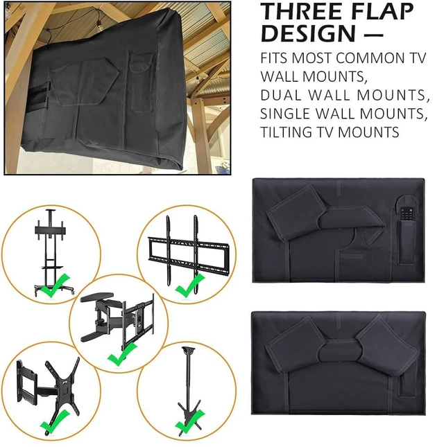 Alt view image 5 of 5 - Outdoor TV Cover 30-32 Inch with Clear Scratch Resistant Front Flap + Bottom Cover, 600D Weatherproof & Waterproof TV Screen Protector, Fits Most TV Mounts Stands with Remote Controller Pocket