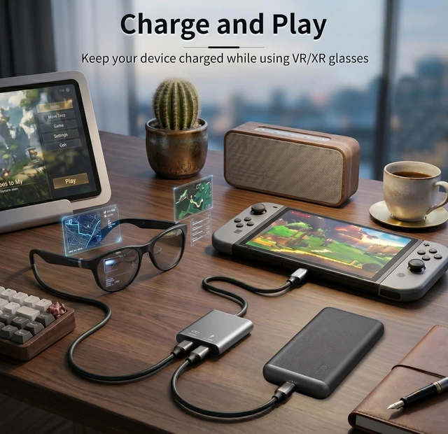 Alt view image 4 of 7 - USB-C to AR Glasses Charging Adapter, 8K@60Hz Charge and Play Hub with 100W PD Fast Charging, Compatible with Switch 1, Steam Deck, ROG Ally X, XREAL Air 2, Rokid, Viture, iPhone 17/16