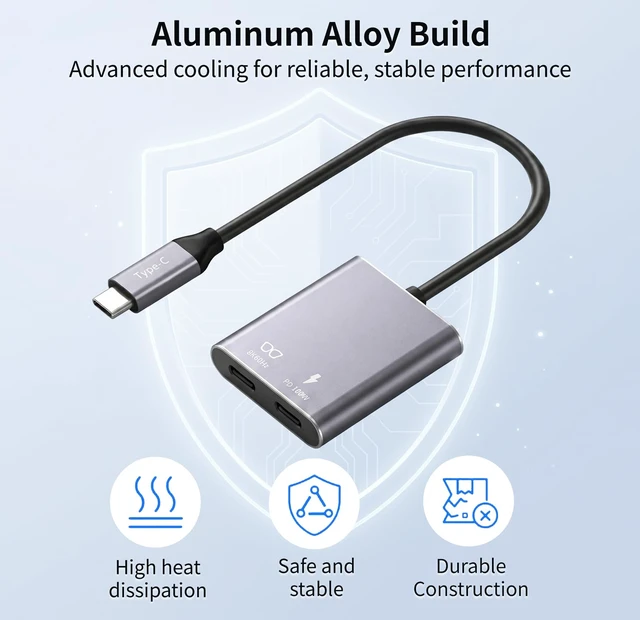 Alt view image 6 of 7 - USB-C to AR Glasses Charging Adapter, 8K@60Hz Charge and Play Hub with 100W PD Fast Charging, Compatible with Switch 1, Steam Deck, ROG Ally X, XREAL Air 2, Rokid, Viture, iPhone 17/16