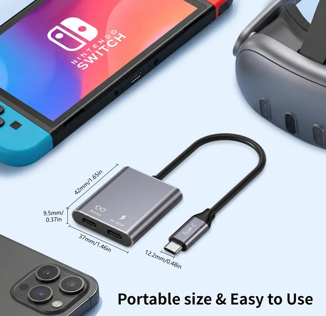 Alt view image 7 of 7 - USB-C to AR Glasses Charging Adapter, 8K@60Hz Charge and Play Hub with 100W PD Fast Charging, Compatible with Switch 1, Steam Deck, ROG Ally X, XREAL Air 2, Rokid, Viture, iPhone 17/16