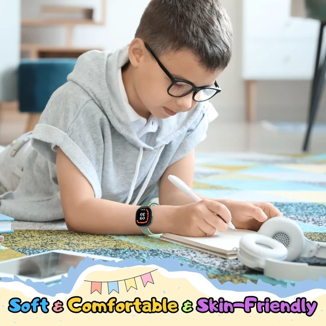 Alt view image 6 of 7 - Nylon Bands Compatible with Google Fitbit Ace LTE (2024) Breathable Hook & Loop Sport Replacement Straps, Soft Adjustable Colorful Wristband